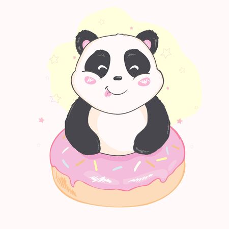 Illustration: cute cartoon Panda sitting in a donutのイラスト素材