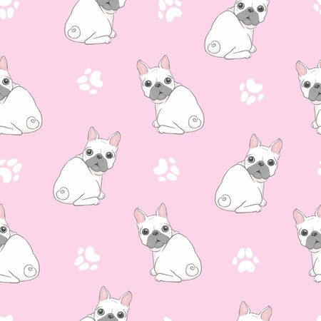 Dog seamless pattern french bulldog paw repeat backgroundのイラスト素材