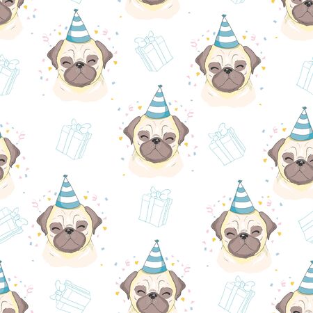 Seamless vector pattern with pugs.のイラスト素材