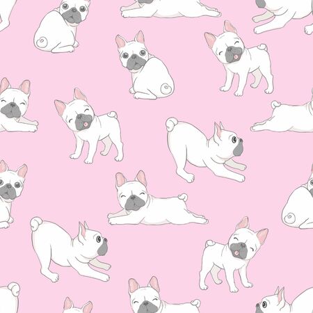 Dog seamless pattern french bulldog paw repeat backgroundのイラスト素材
