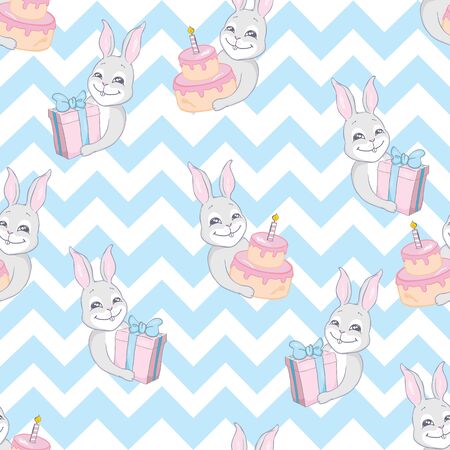 Cute rabbit face. Seamless patternのイラスト素材