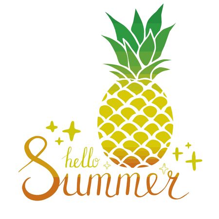 pineapple icon with the words "Hello summer", flat designのイラスト素材