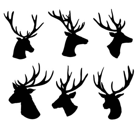 Set of a deer head silhouette on white backgroundのイラスト素材