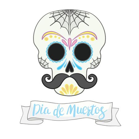 Vector illustration of an ornately decorated Day of the Dead (Dia de los Muertos) skull, or calavera.のイラスト素材