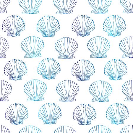 Seashell seamless pattern. Scallop vector background.のイラスト素材