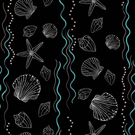 Seashell seamless pattern. Scallop vector background.のイラスト素材