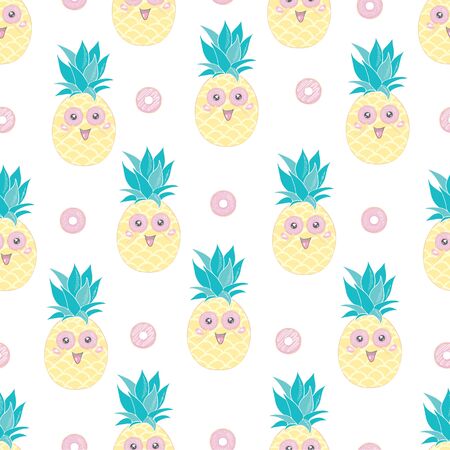 Vector Seamless Pattern with Pineapples, fruit, summer, texture, print, yellow food design decoration fabricのイラスト素材