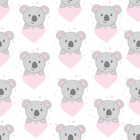 Koala bear pattern. Seamless pattern pink background.のイラスト素材