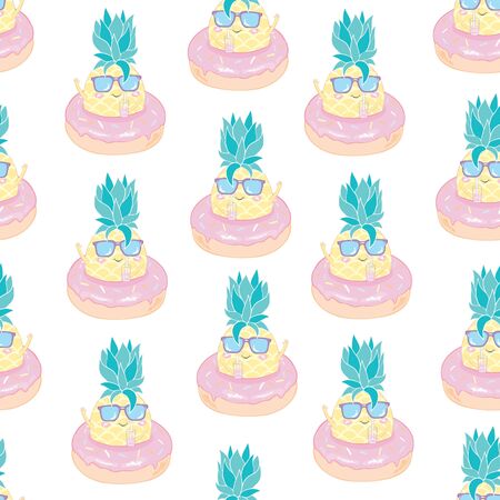 Vector Seamless Pattern with Pineapples, fruit, summer, texture, print, yellow food design decoration fabricのイラスト素材
