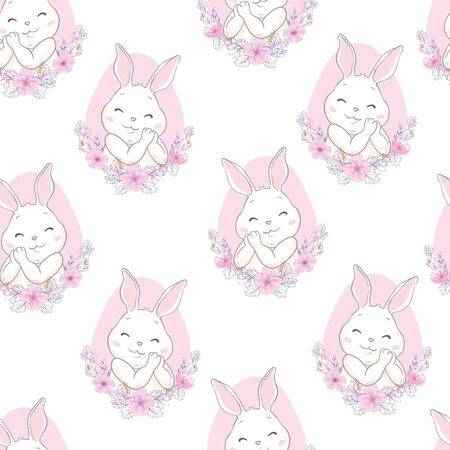Cute Bunny Rabbit Seamless Pattern Vector Backgroundのイラスト素材