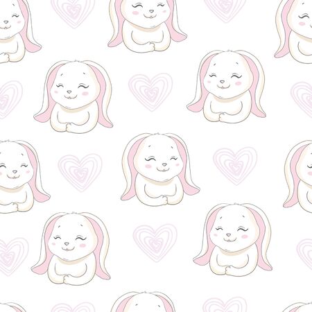 Cute Bunny Rabbit Seamless Pattern Vector Backgroundのイラスト素材