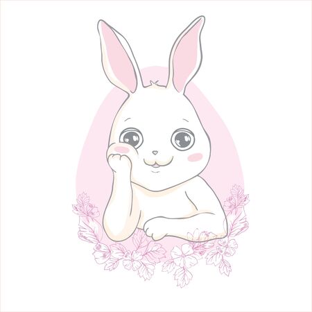 Cartoon little bunny holding Easter eggのイラスト素材
