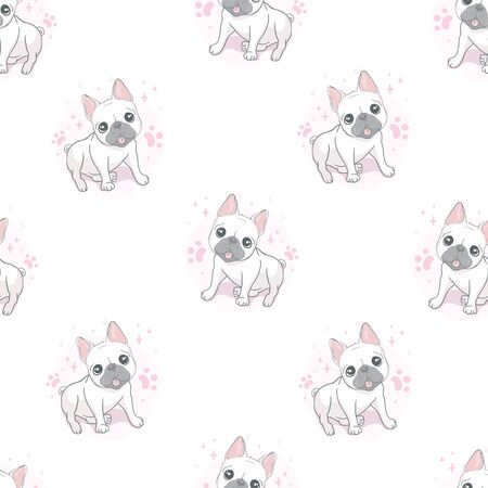 Seamless pattern with cute dogs. Background for fabric, textile design, wrapping paper or wallpaper. French bulldogのイラスト素材
