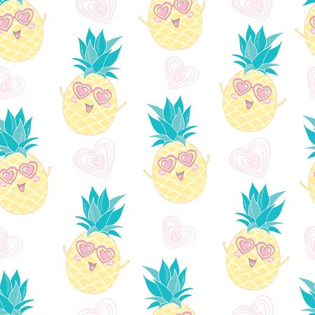 seamless pineapple, vector, illustration, patternのイラスト素材