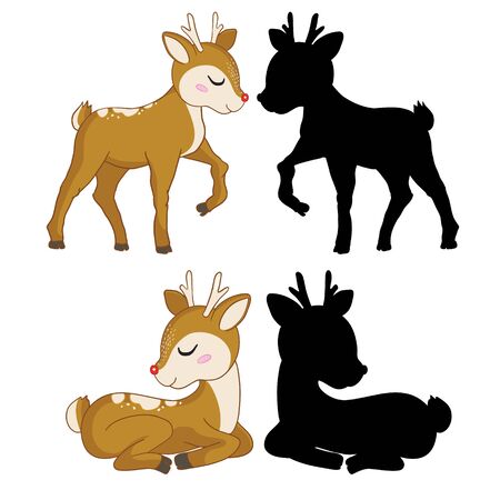 illustration with deer silhouettes and sketch isolated on white backgroundのイラスト素材
