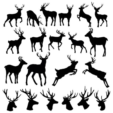 Set of a deer silhouette on white backgroundのイラスト素材