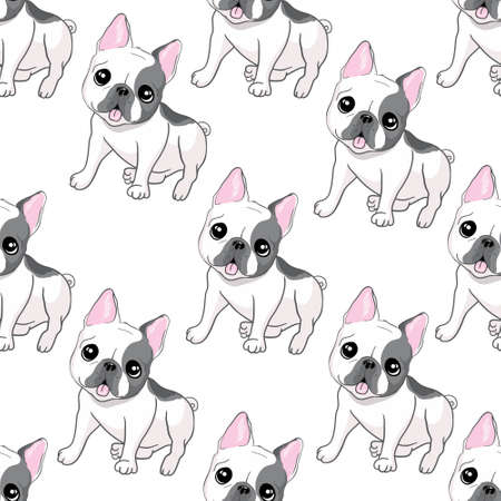 Seamless pattern with cute french bulldog. Vector illustration.のイラスト素材