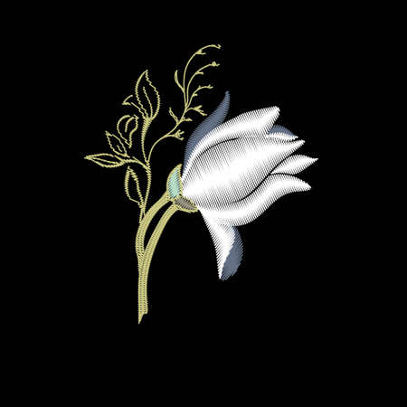 Embroidery floral with magnolia on black background. Vector fashion ornamentのイラスト素材