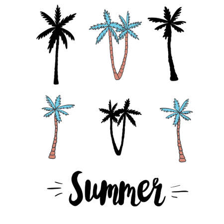 Set of palm tree icons black silhouettes isolated tropical palm.のイラスト素材