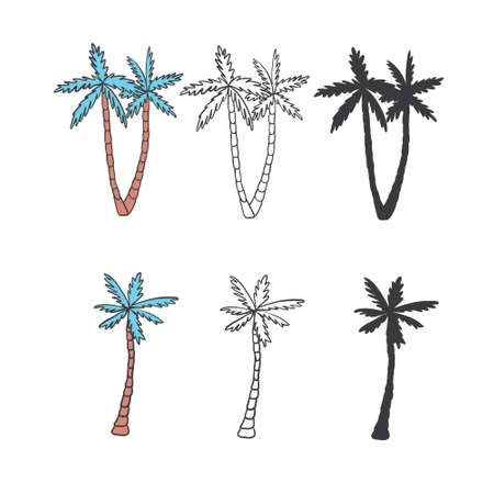 Set of palm tree icons black silhouettes isolated tropical palm.のイラスト素材