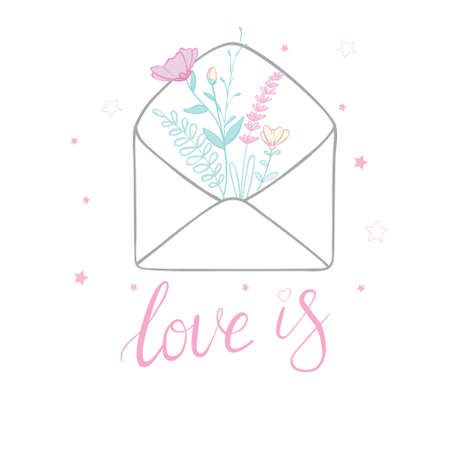 Happy Valentine's Day lettering with hearts. Hand drawn romantic phrase. Romantic hand drawn phrase. Vector illustrationのイラスト素材