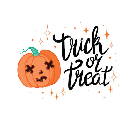 Halloween - Happy Halloween! Vector, illustration of pumpkin and lettering.のイラスト素材