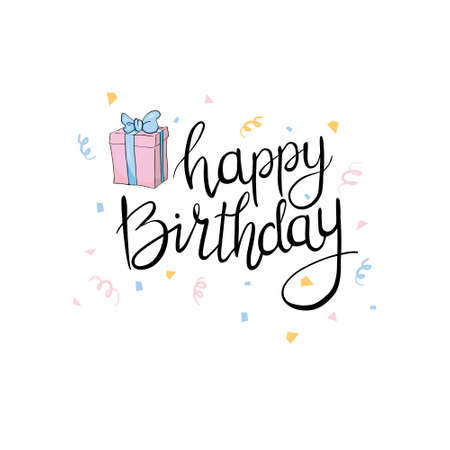 Lettering. Happy Birthday Hand-drawn card. Vector illustrationのイラスト素材