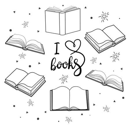 Set of sketches of books. Vector illustration.のイラスト素材
