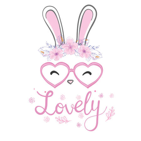 Cute bunny vector illustration, hand drawn face of bunny. Isolated on white background.のイラスト素材