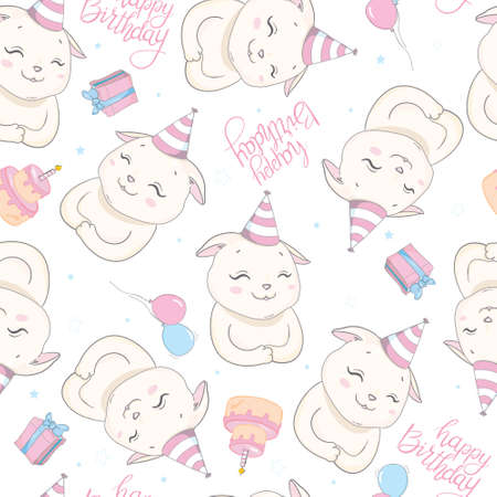Seamless vector pattern with cats. Smiling cute cats background.のイラスト素材