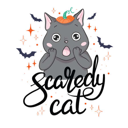 Black cat in a happy Halloween. Vector, illustration.のイラスト素材
