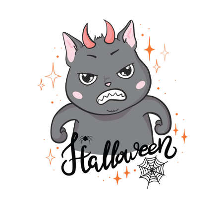 Black cat in a happy Halloween. Vector, illustration.のイラスト素材