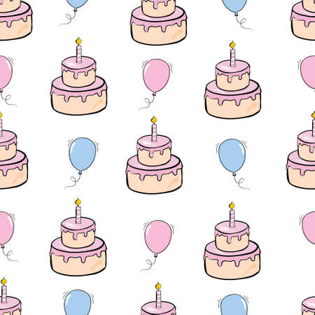 Seamless happy birthday cake and decoration background pattern in vectorのイラスト素材