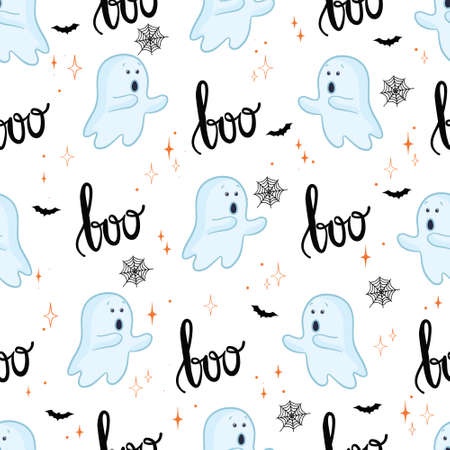 Halloween background. Seamless pattern of cute cartoon ghosts.のイラスト素材
