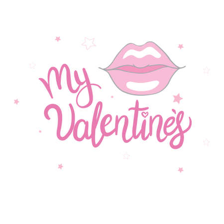 Happy Valentine's Day lettering with hearts. Hand drawn romantic phrase. Romantic hand drawn phrase. Vector illustrationのイラスト素材