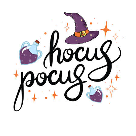 Happy Halloween lettering, vector brush calligraphy. Handwritten Halloween typography print for flyer, poster, greeting card, banner. Hand drawn decorative design element.のイラスト素材