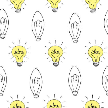 Seamless vector pattern, texture or background with light bulbs turn on and off random. For website design, blog, desktop wallpaper, scrapbook, invitation and card.のイラスト素材
