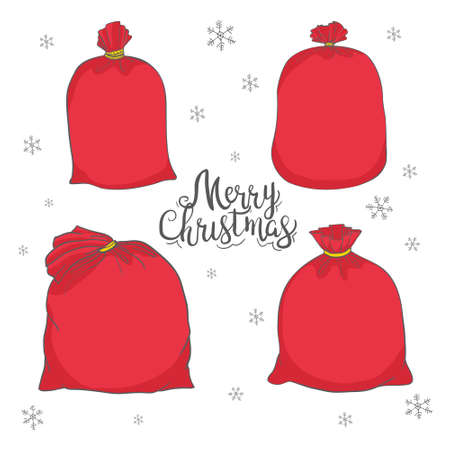 Big set of bags Santa Claus, vector bag. Illustration of a Christmas bag. Santa Claus red bagのイラスト素材