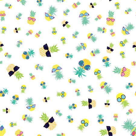 Pineapple funny Glasses seamless pattern for fashion print, summer texture, wallpaper, graphic...
