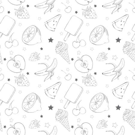 Fruits and berries sketch, seamless background for your designのイラスト素材