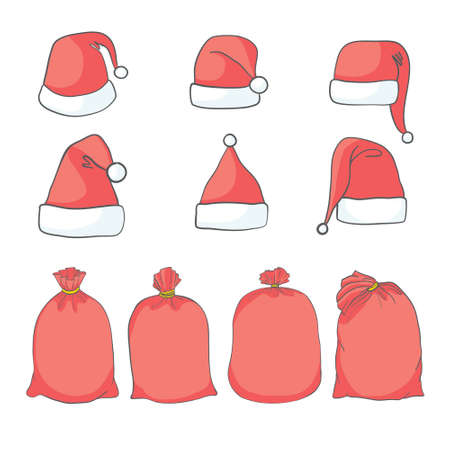 Christmas Santa's Bag and hat Vector set Designのイラスト素材