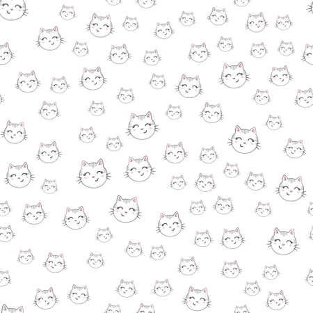 Seamless vector pattern with cats. Smiling cute cats background.のイラスト素材