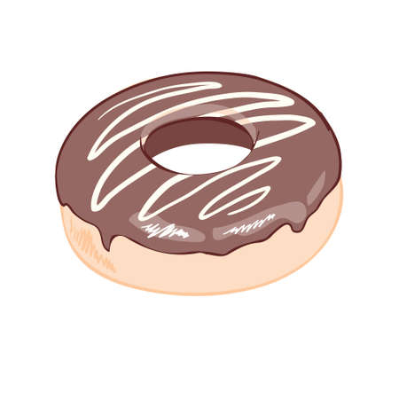 Chocolate donut on white background, flat vector illustrationのイラスト素材
