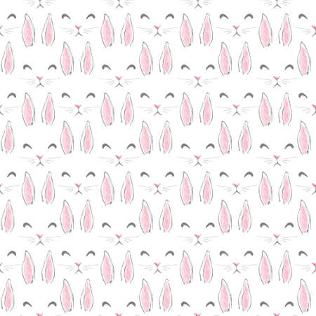 Hand Drawn Cute Bunny Pattern, print design rabbit background, children print textile designのイラスト素材