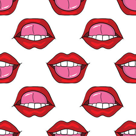 Seamless pattern with a lipstick kiss prints on white background. Vector backgroundのイラスト素材