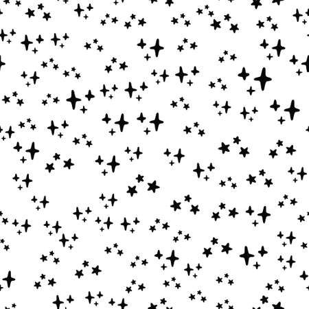 Seamless pattern with black stars on a white background. Vector illustration.のイラスト素材