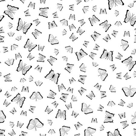 Black and white butterfly, seamless pattern. Vector backgroundのイラスト素材