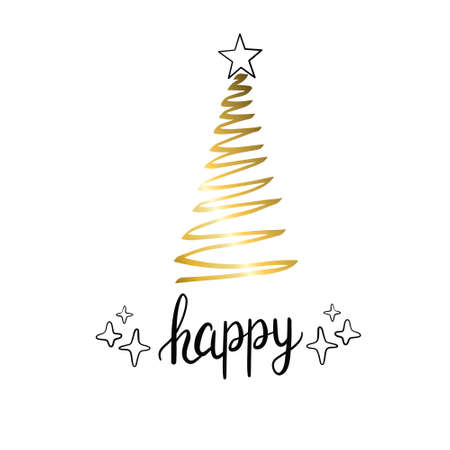 Merry Christmas trees golden silhouettes. Vector isolated gold icon.のイラスト素材