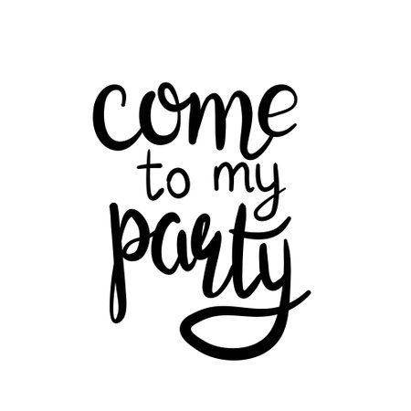 Hand drawn text Party time card. Summer lettering. Ink illustration. Modern brush calligraphy. Isolated on white background. Calligraphy phrase lettering word graphic.のイラスト素材
