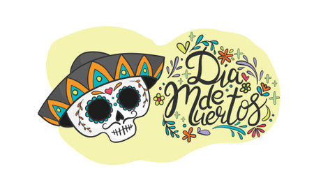 Dia de Los Muertos, Day of the Dead or Halloween greeting card, invitation. Party decoration. Vector illustration background.のイラスト素材